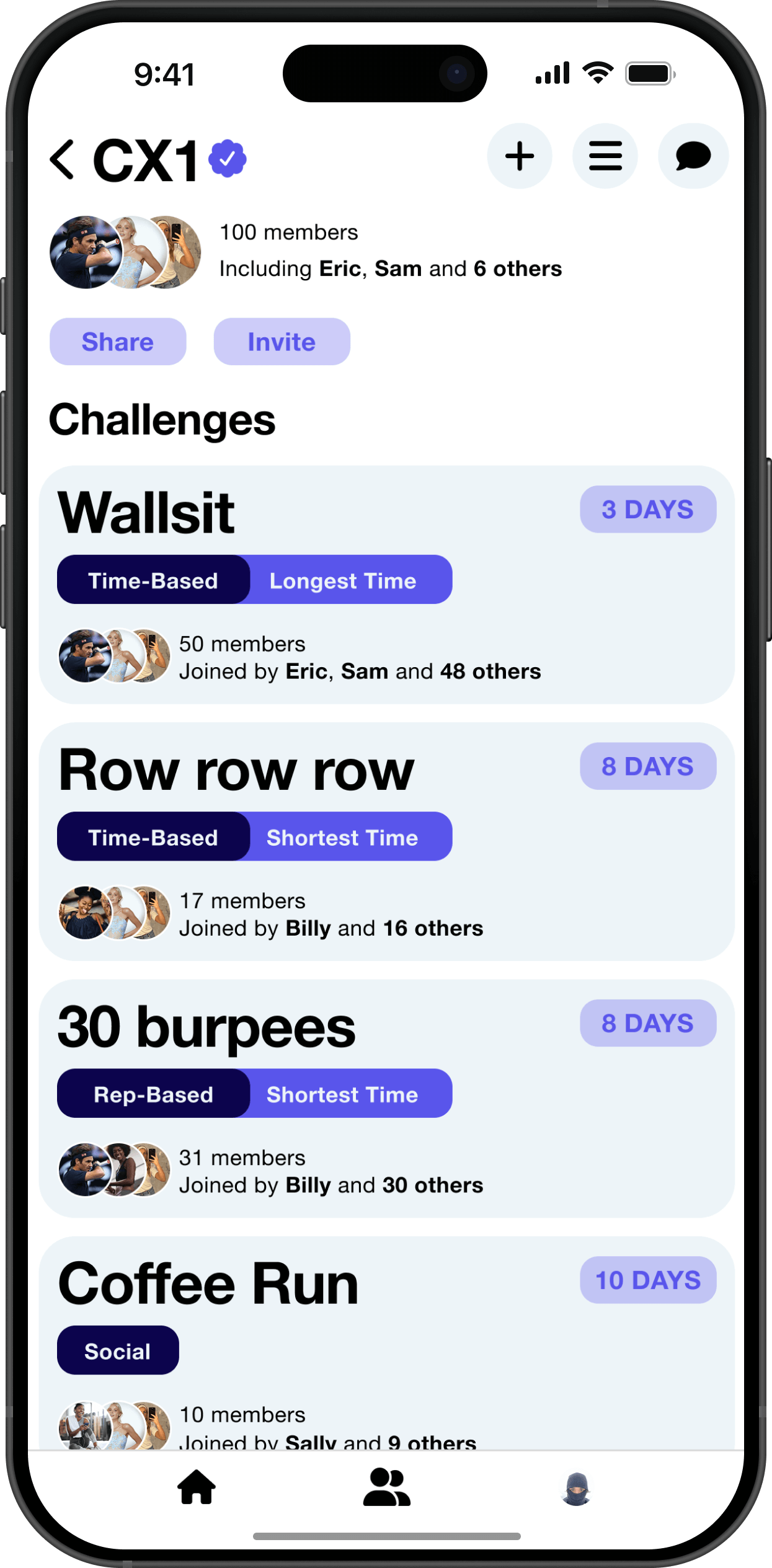Challenges screen